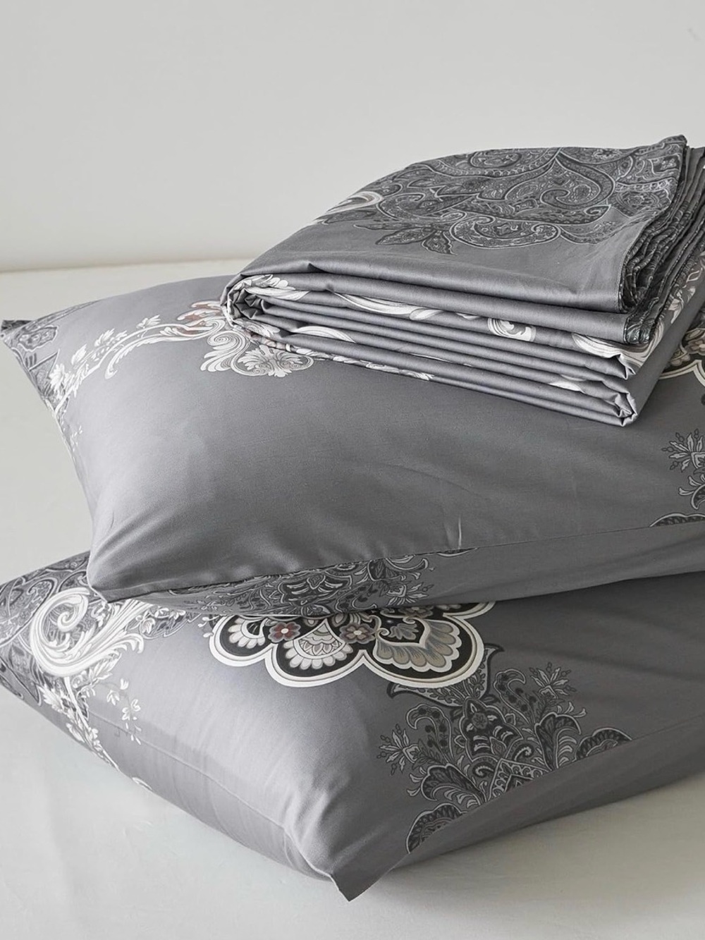 Grey Queen Damask Duvet Cover-100% Egyptian Cotton 3pc Set